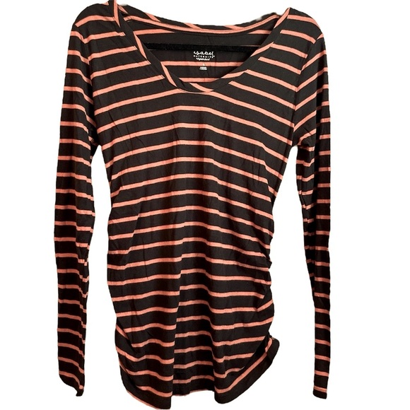 Isabel Maternity by Ingrid & Isabel Black and Orange Striped Long Sleeve Tee - Picture 1 of 1